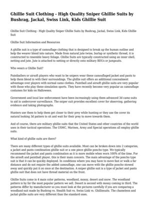 Ghillie Suit Clothing - High Quality Sniper Ghillie Suits by Bushrag, Jackal, Swiss Link, Kids Ghillie Suit