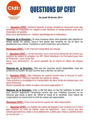 Carrefour Labège : questions DP CFDT de la réunion du 20 fevrier 2014