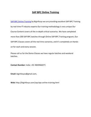 SAP BPC Online Training with live Project by Vast Experience Trainers