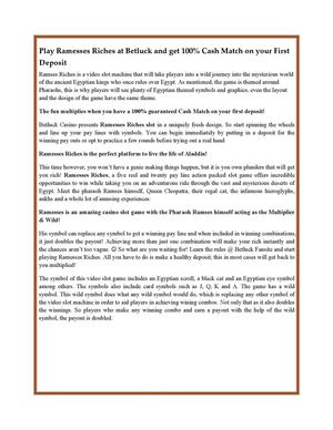 Play Ramesses Riches at Betluck and get 100% Cash Match on your First Deposit