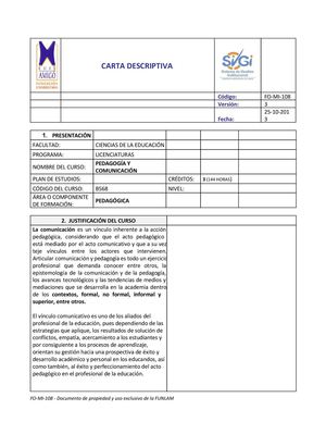 Carta Descriptiva Pedagogia y Comunicación