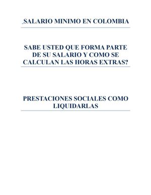 Salario Minimo Colombia - Prestaciones Sociales