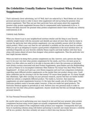 Do Celebrities Usually Endorse Your Greatest Whey Protein Supplement?