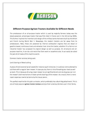 Different Purpose Agrison Tractors Available for Different Needs