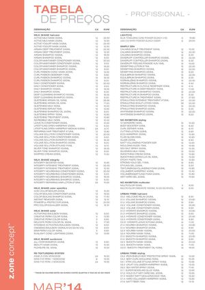 Tabela de Preços z.one concept '14