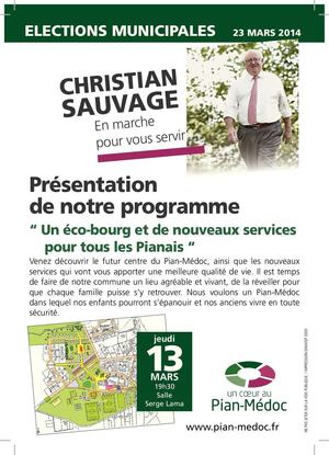 Invitation à la réunion de présentation du programme de Christian Sauvage
