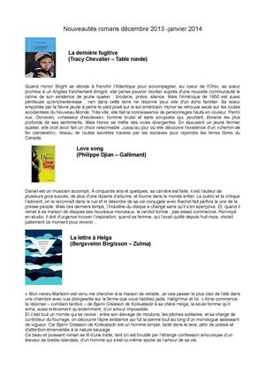 nouveautés romans déc.jan 2014