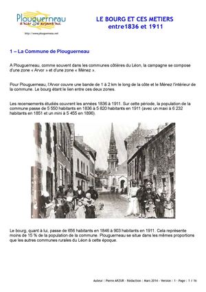 Plouguerneau : Le Bourg et ces Métiers entre 1836 et 1911