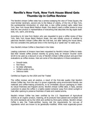 Neville’s New York, New York House Blend Gets Thumbs Up in Coffee Review. Alabama