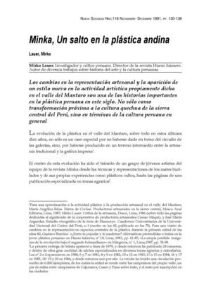 LAUER, Mirko (1991) “Minka, Un salto en la plástica andina”. En Nueva Sociedad, N° 116, noviembre - diciembre 1991, pp. 130-136.
