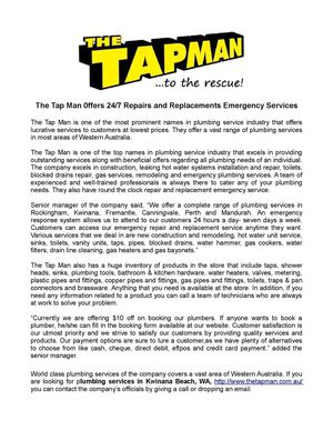 The Tap Man 0ffers 24/7 Repairs and Replacements Emergency Services
