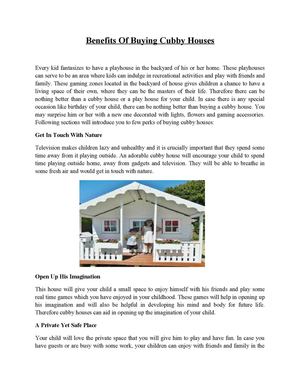 Benefits Of Buying Cubby Houses 
