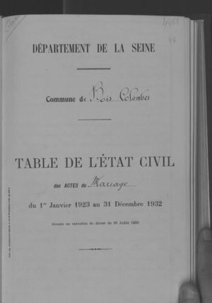 Tabe décennale des mariages 1923-1932