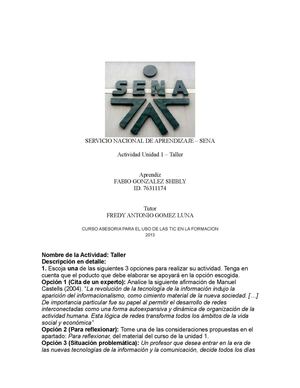 Taller Und.1  Asesoria para el uso de las Tic en la Formacion