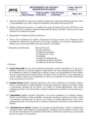 PR -AC-01 PROCEDIMIENTO DE ANALISIS DE CARGOS