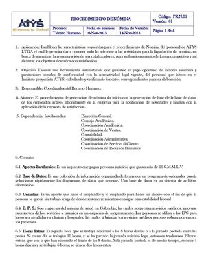 PR.N.06 PROCEDIMIENTO DE NÓMINA