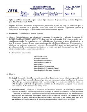 PR.PYS.07 PROCEDIMIENTO PRE - SELECCION Y SELECCION