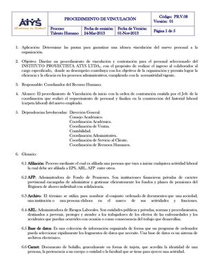 PR.V.08 PROCEDIMIENTO VINCULACION