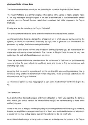 Plug-in Profit Internet Site Assessment: Does It Truly Function?