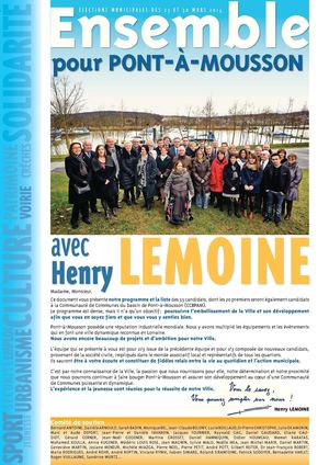 Programme de la liste "Ensemble pour Pont-à-Mousson avec Henry Lemoine"