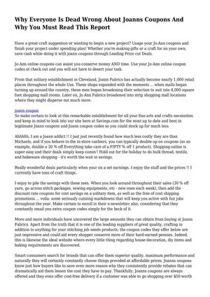 Why Everyone Is Dead Wrong About Joanns Coupons And Why You Must Read This Report