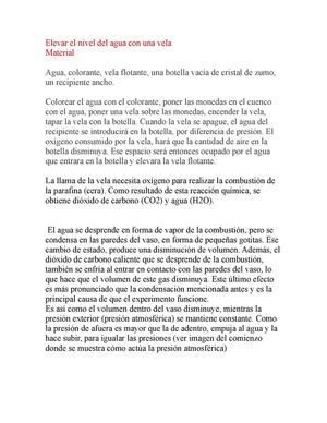 Elevar el nivel del agua con una vela