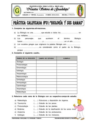 GUÍA I - BIOLOGÍA  Y  SUS  RAMAS