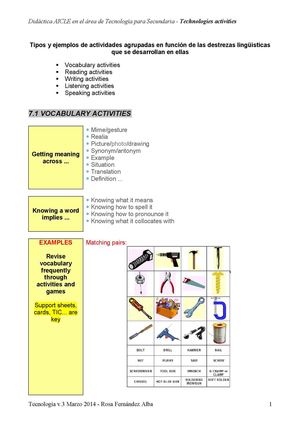 Actividades destrezas lingüísticas.Tecnología.Secundaria