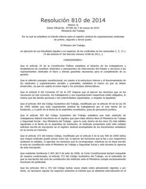 RESOLUCIÓN 810 DEL 3 DE MARZO DE 2014 REGISTRO SINDICAL