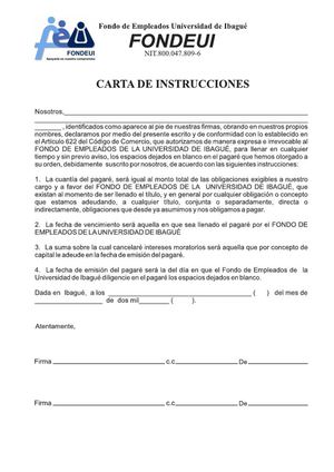 Carta de instrucciones para solicitar crédito 