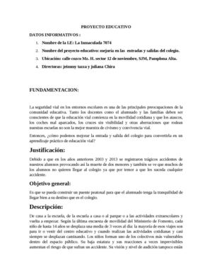 proyecto educativo-: mejoría en las  entradas y salidas del colegio