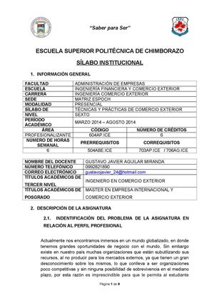 Syllabus Técnicas y Prácticas de Comercio Exterior