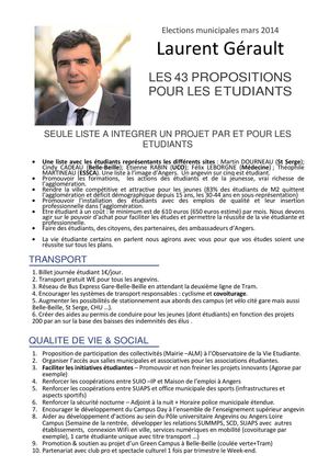 43 propositions de Laurent Gérault & ServirAngers aux étudiants d'Angers