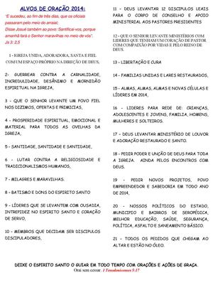 Alvos de Oração 2014