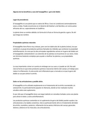 Algunos de los beneficios y usos del harpagófito o  garra del diablo