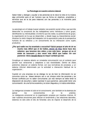la Psicología en nuestro entorno laboral