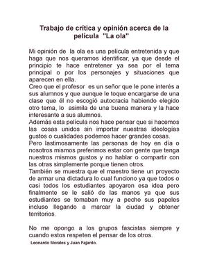 Ensayo de juan y leo de la ola 