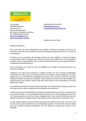 Collectif droit de vote 2014: Réponse de la liste De l'air! 