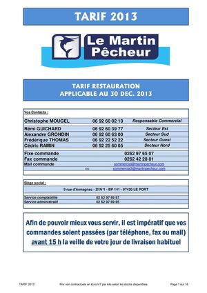 Le Martin Pêcheur : les tarifs