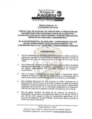 Resolución No.73 marzo 3 de 2014