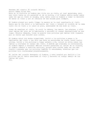 Resumen de El cuento Corazon Delator