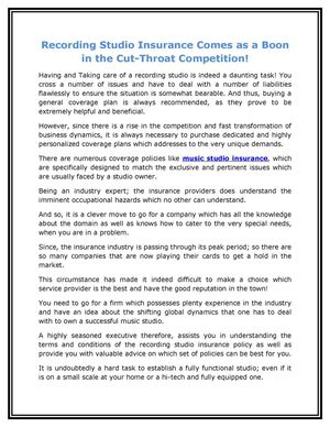 Recording Studio Insurance Comes as a Boon in the Cut-Throat Competition!