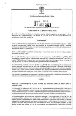 DECRETO 1828 DEL 27 DE AGOSTO DE 2013