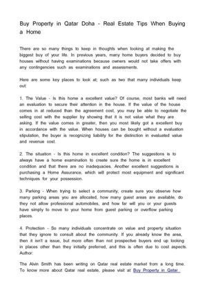 Buy Property in Qatar Doha - Real Estate Tips When Buying a Home 