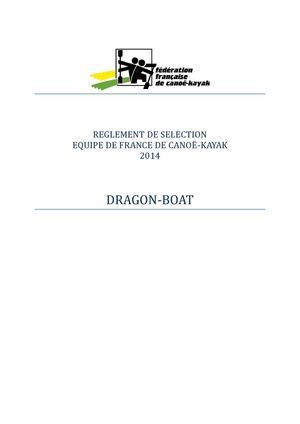 FFCK : règlement de sélection Equipe de France Dragon Boat