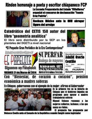 Preparatoria Villaflores rinde homenaje al maestro, poeta y escritor, Fausto Cruz Padrón - El Papelote 21 de Marzo de 2014