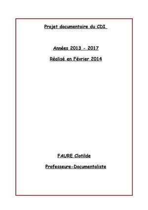 Projet documentaire 2013 - 2017