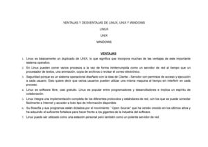 Ventajas y Desventajas De Windows, Linux y Unix
