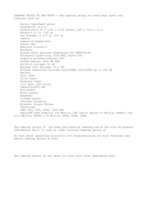 Samsung galaxy s5 and specs