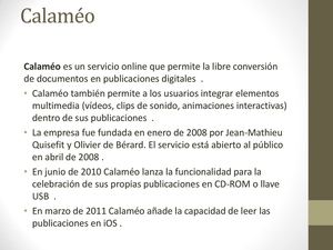 CALAMEO Y SLIDESHARE CARACTERISTICAS